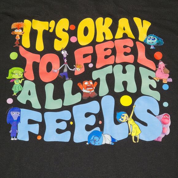 Inside Out Black Unisex Tee "It's Okay To Feel All The Feels" - Size Large - Picture 2 of 5